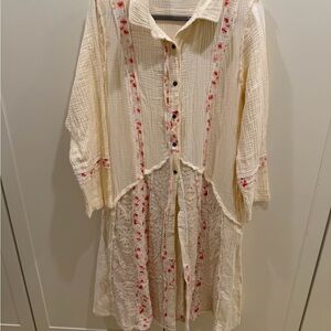 POL Cream Floral Lace Long Jacket Duster